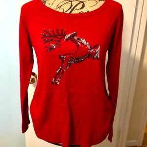 🎉 5/25 Beautiful Christmas Sweater Boat-neck Long Sleeves Red Sz Small